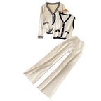 Color-blocking Cardigan & Vest & Trousers Knitted 3Pcs