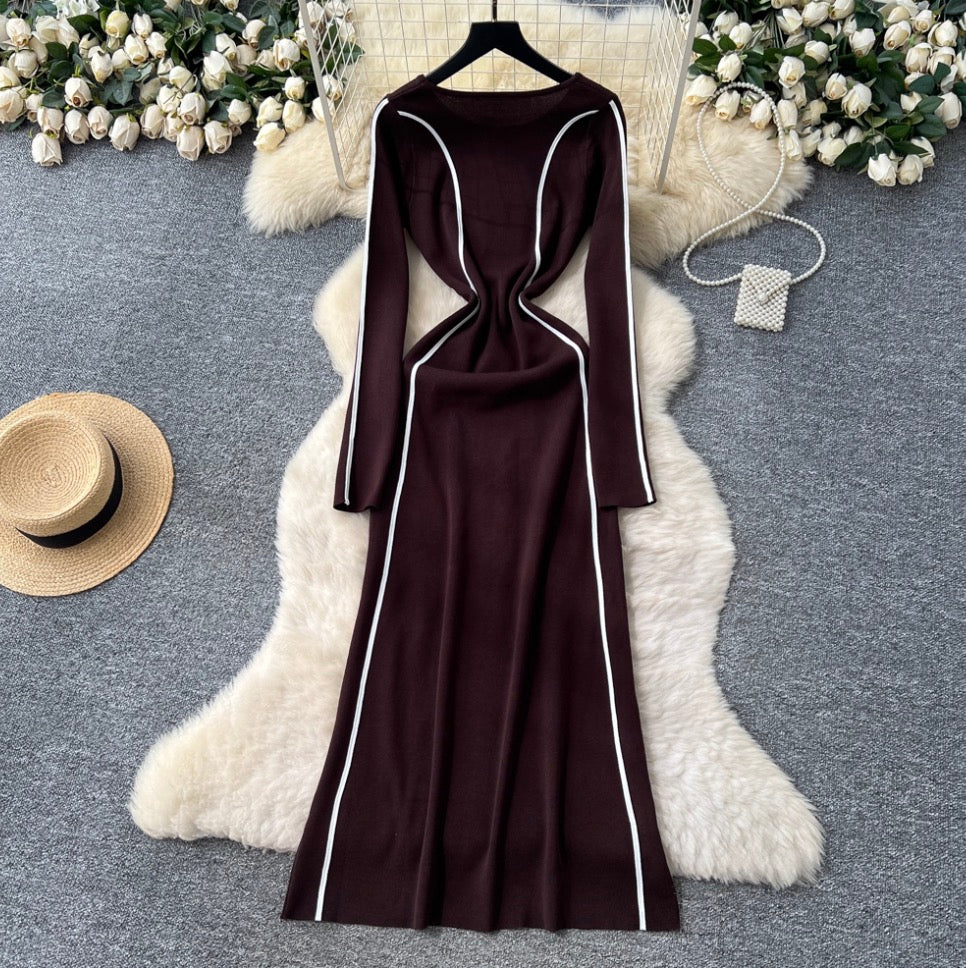 Crew Neck Color-blocking Dress