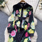 Color Floral Print Black Shirt Dress