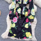 Color Floral Print Black Shirt Dress