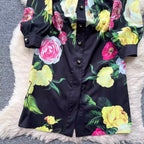 Color Floral Print Black Shirt Dress