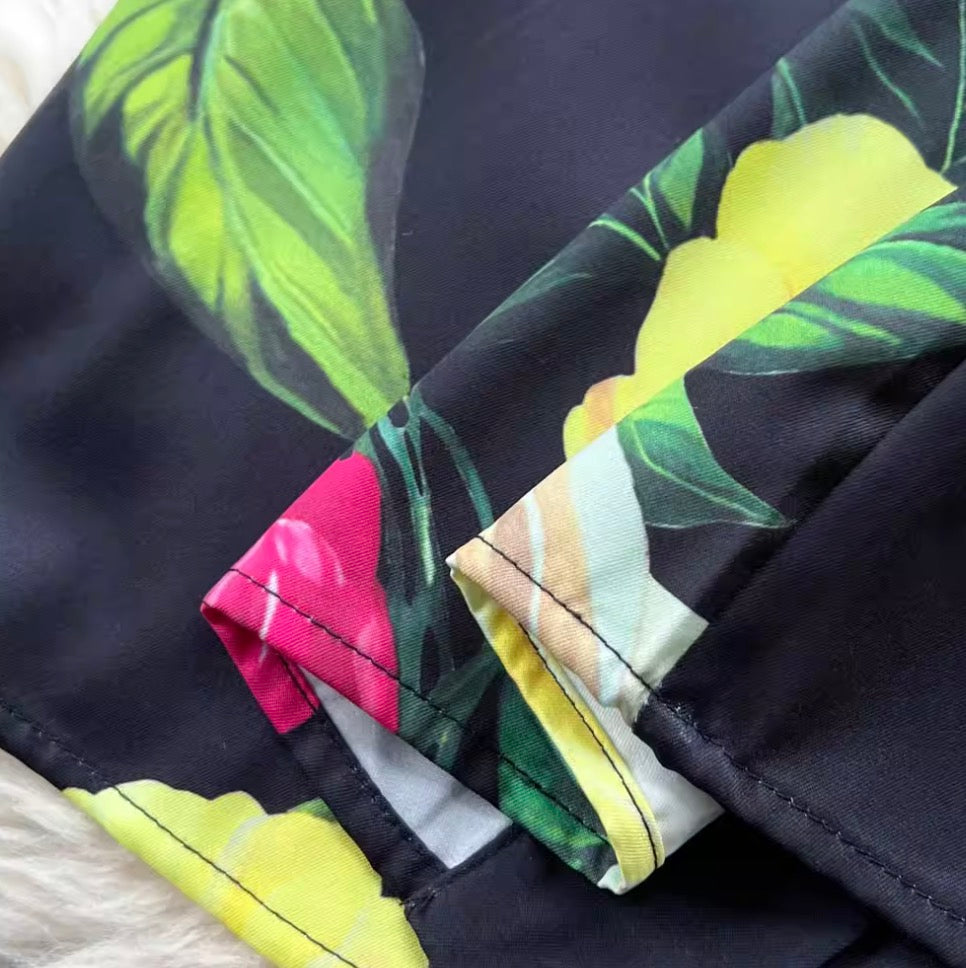 Color Floral Print Black Shirt Dress