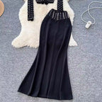 Beaded T-shirt & Hip-wrapping Skirt 2Pcs