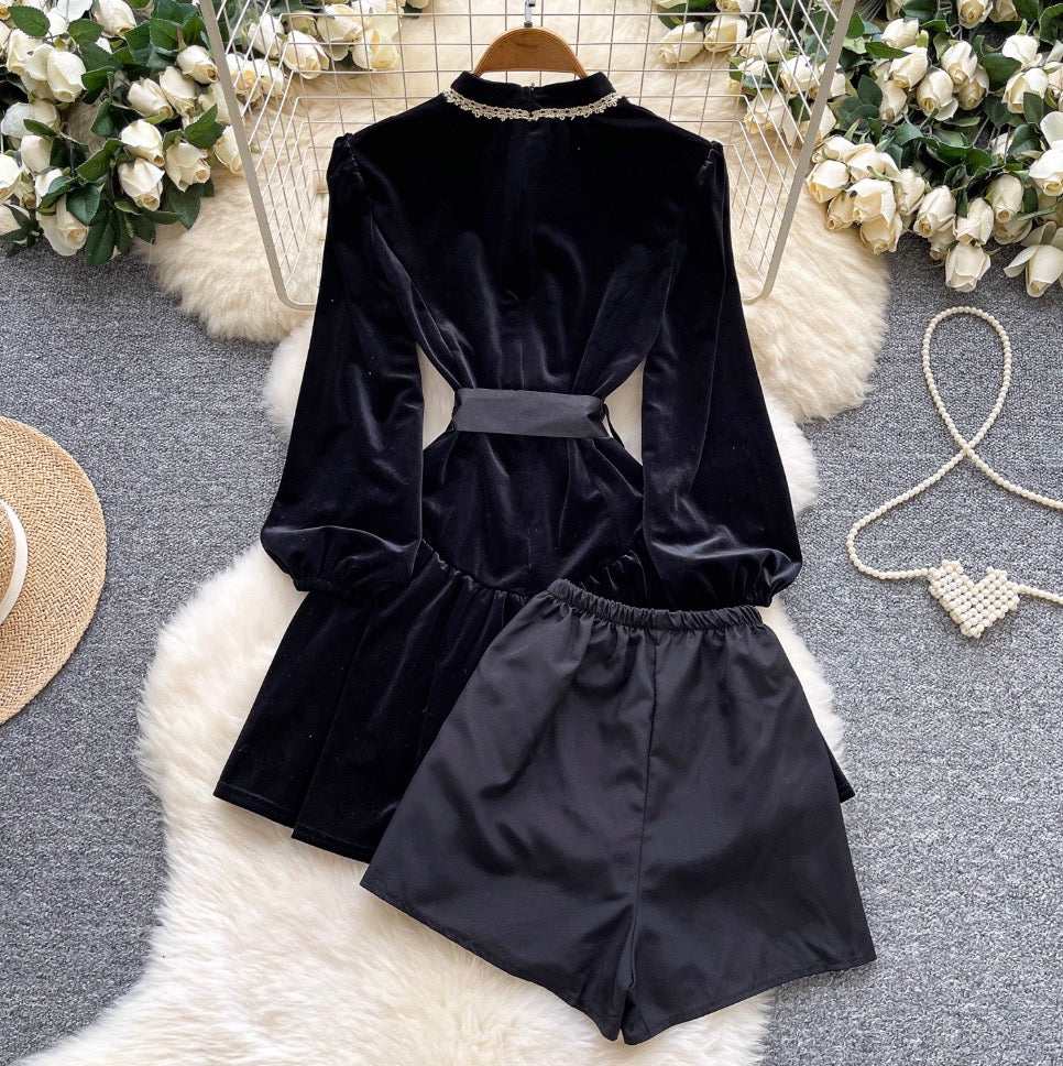 Beaded Suede Dress & Shorts 2Pcs