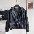 Faux Two-pieces Patchwork Hooded Jacket
