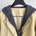 Faux Two-pieces Patchwork Hooded Jacket