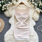 Square Neckline Rhinestone Studded Dress