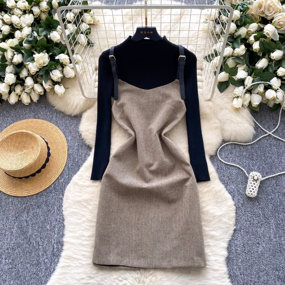 Apricot Slip Dress & Sweater 2Pcs