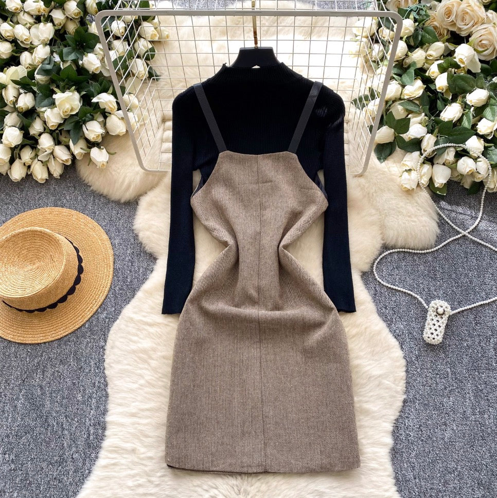 Apricot Slip Dress & Sweater 2Pcs