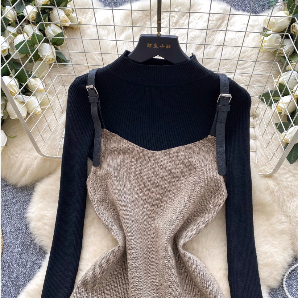 Apricot Slip Dress & Sweater 2Pcs
