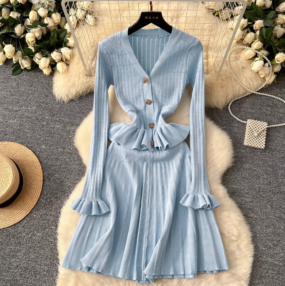 Vintage V-neck Beaded Knit Dress