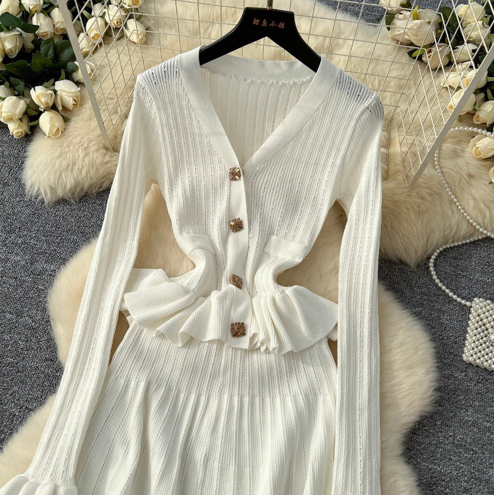 Vintage V-neck Beaded Knit Dress