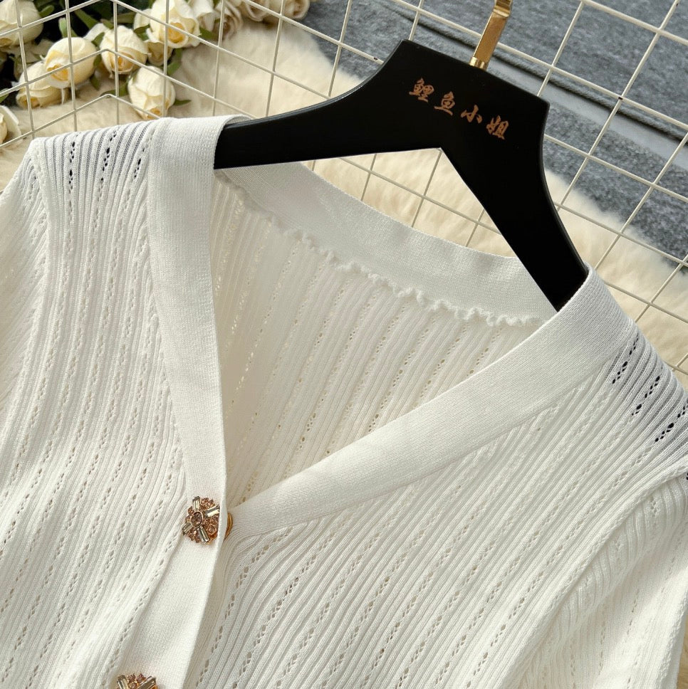 Vintage V-neck Beaded Knit Dress