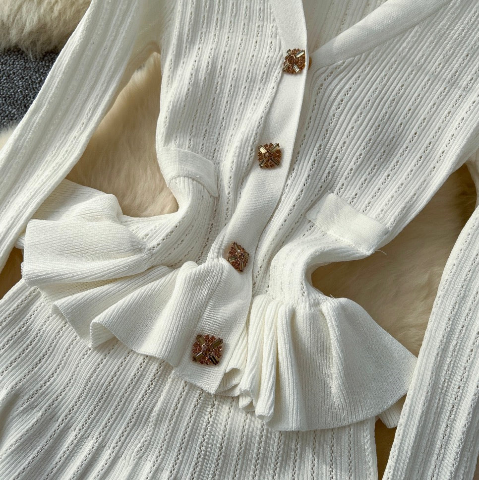 Vintage V-neck Beaded Knit Dress