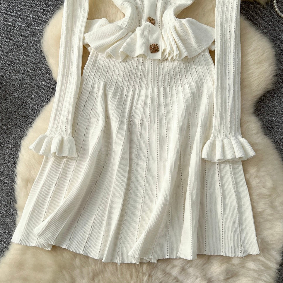 Vintage V-neck Beaded Knit Dress