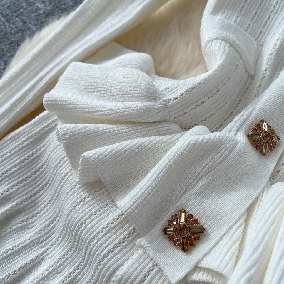 Vintage V-neck Beaded Knit Dress