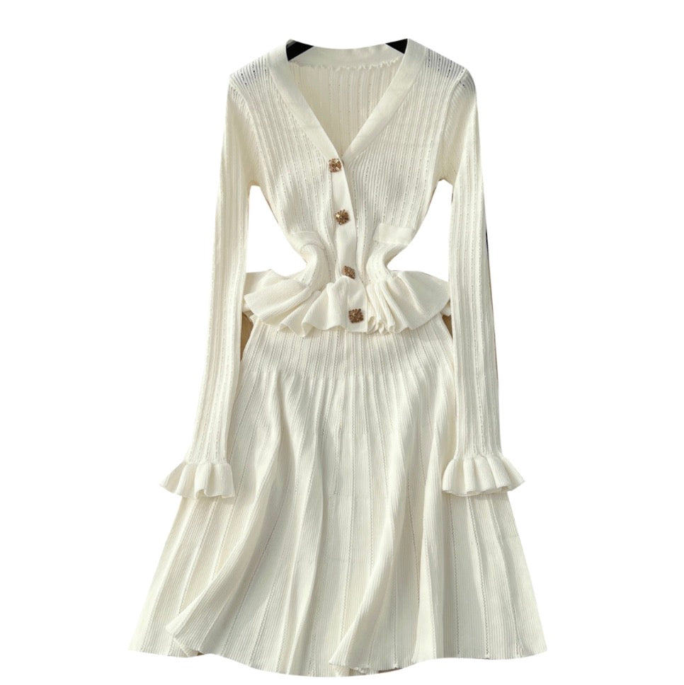 Vintage V-neck Beaded Knit Dress