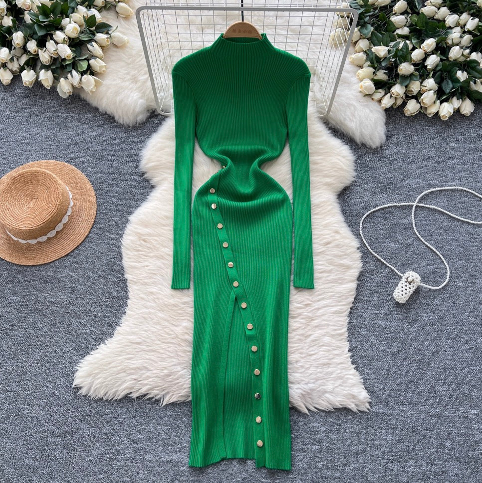 Vintage Turtleneck Studded Knit Dress