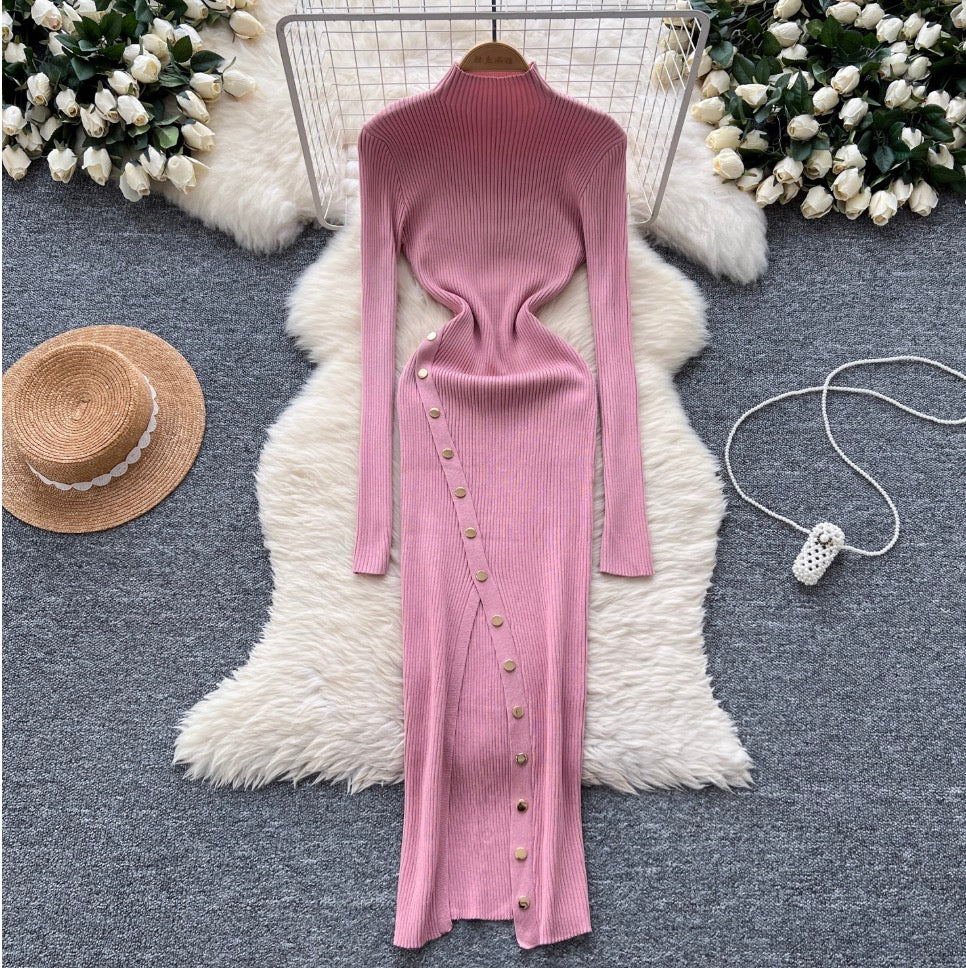 Vintage Turtleneck Studded Knit Dress