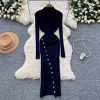 Vintage Turtleneck Studded Knit Dress