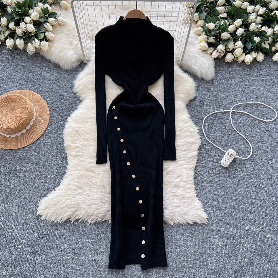 Vintage Turtleneck Studded Knit Dress