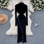 Vintage Turtleneck Studded Knit Dress