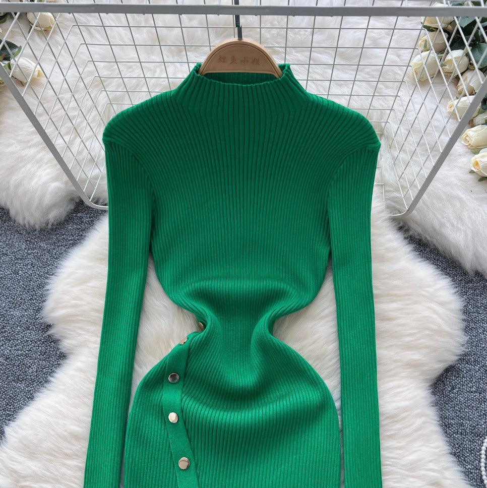 Vintage Turtleneck Studded Knit Dress