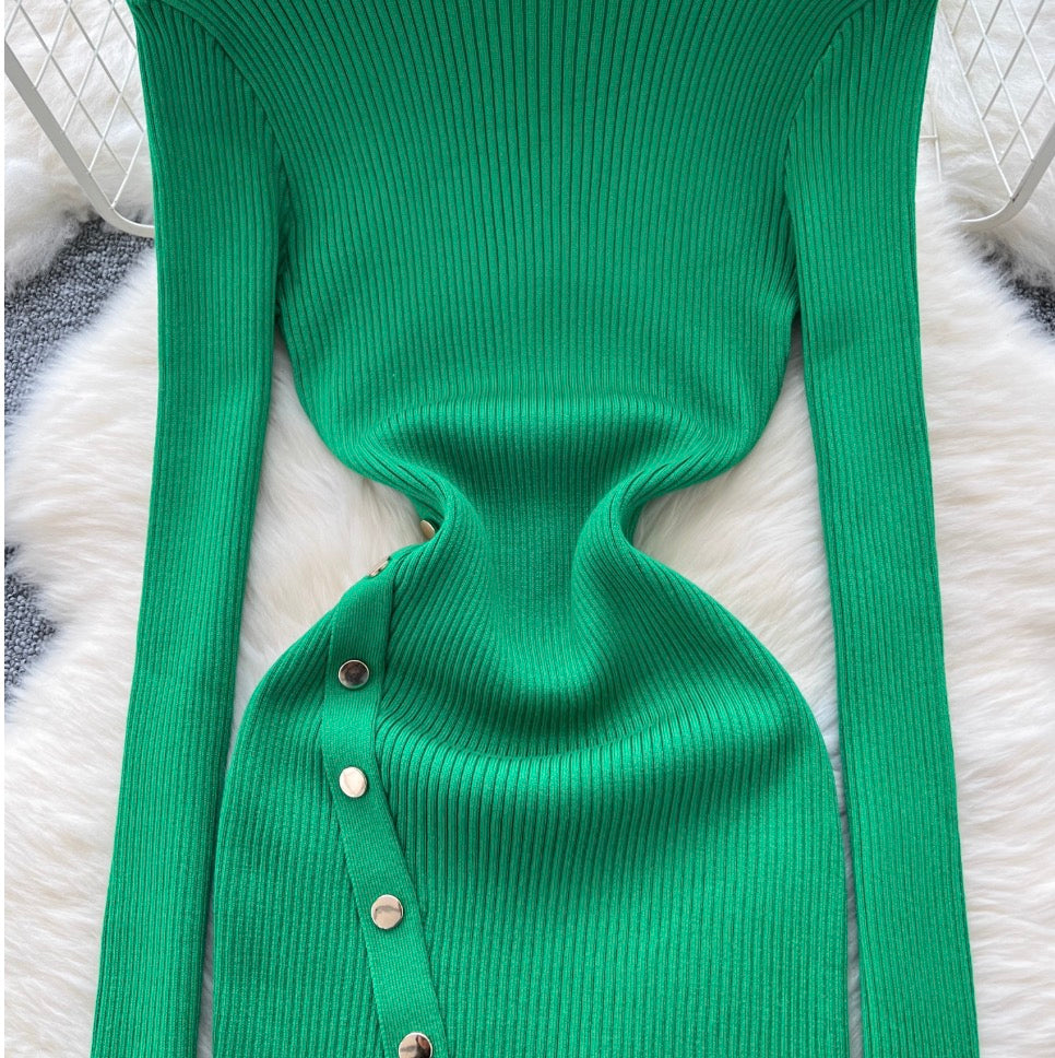 Vintage Turtleneck Studded Knit Dress