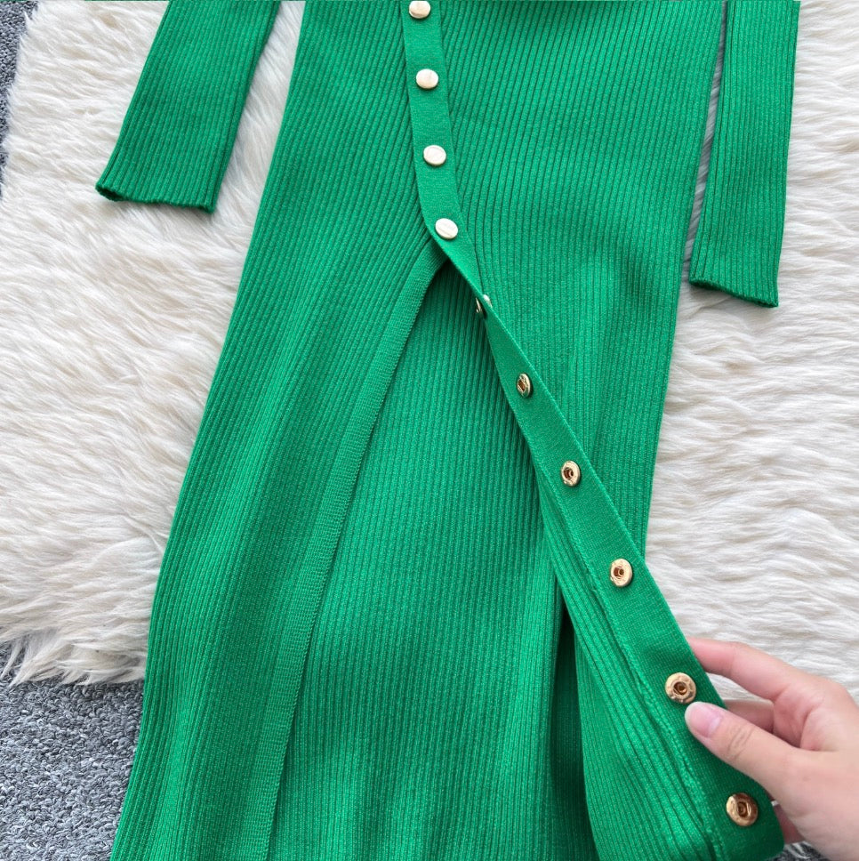 Vintage Turtleneck Studded Knit Dress