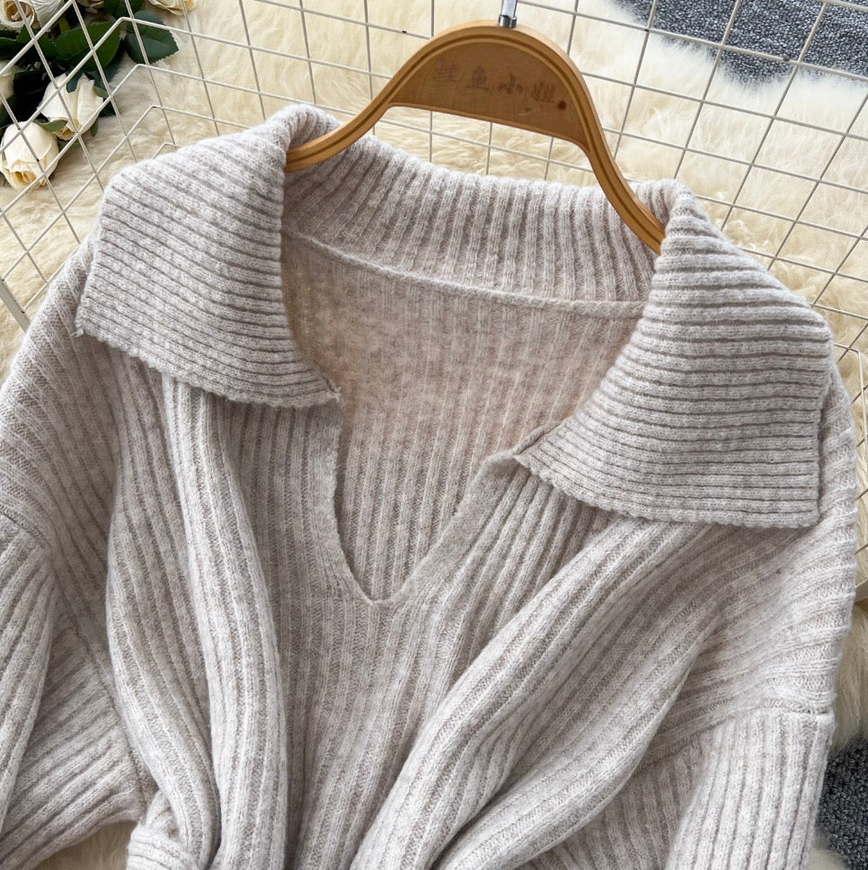 Lapeled Knitwear & Trousers Thermal 2Pcs