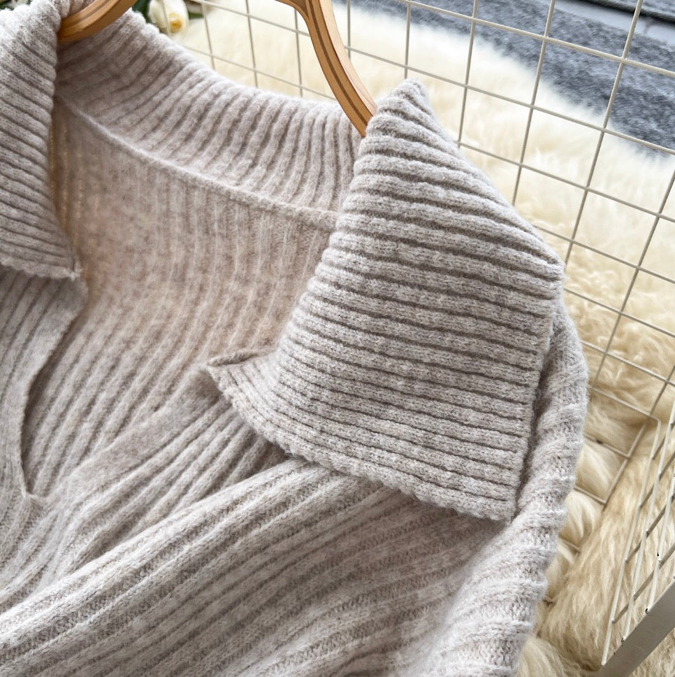Lapeled Knitwear & Trousers Thermal 2Pcs