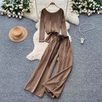 Back Hollowed Top & Trousers Casual 2Pcs