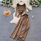 Back Hollowed Top & Trousers Casual 2Pcs