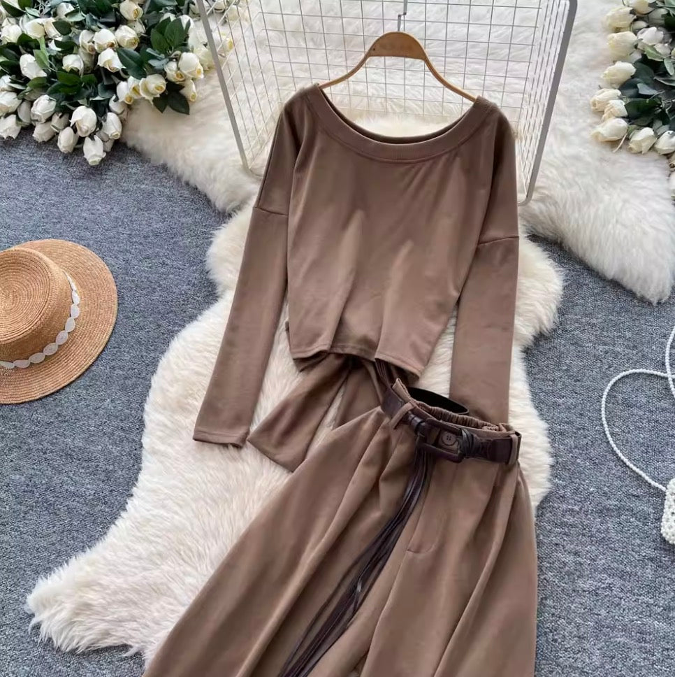Back Hollowed Top & Trousers Casual 2Pcs