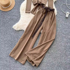 Back Hollowed Top & Trousers Casual 2Pcs