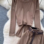Back Hollowed Top & Trousers Casual 2Pcs