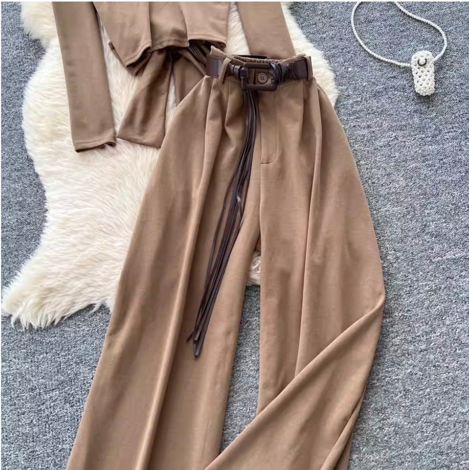 Back Hollowed Top & Trousers Casual 2Pcs