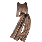 Back Hollowed Top & Trousers Casual 2Pcs