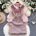 Bow-tie Pink Mesh Patchwork Dress