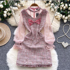 Bow-tie Pink Mesh Patchwork Dress