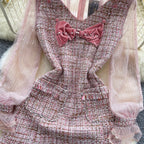 Bow-tie Pink Mesh Patchwork Dress