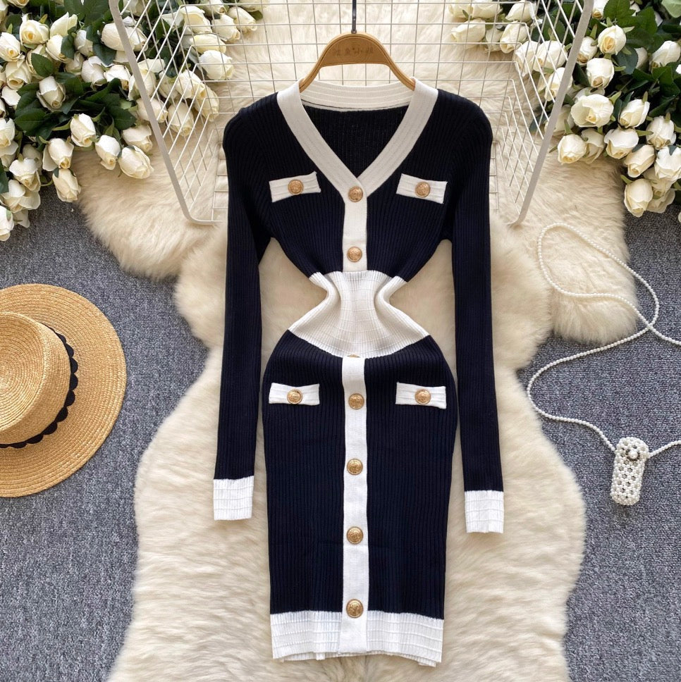 Premium Color-blocking Knitted Dress