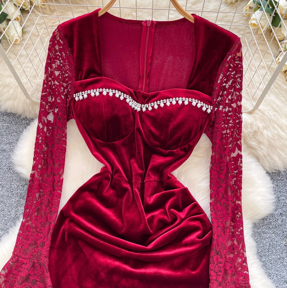 High-end Beaded Lace Ptchwork Dress