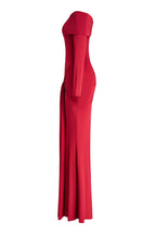 Jersey Off Shoulder Long Sleeve Ruched Maxi Dress