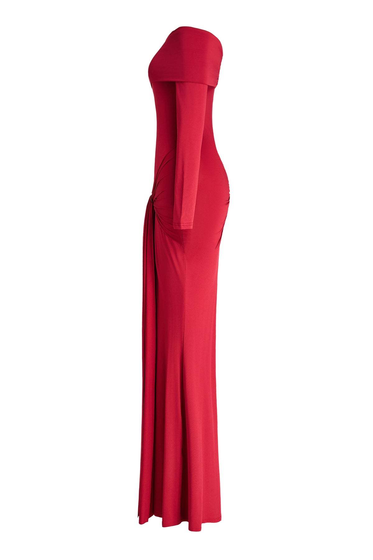 Jersey Off Shoulder Long Sleeve Ruched Maxi Dress