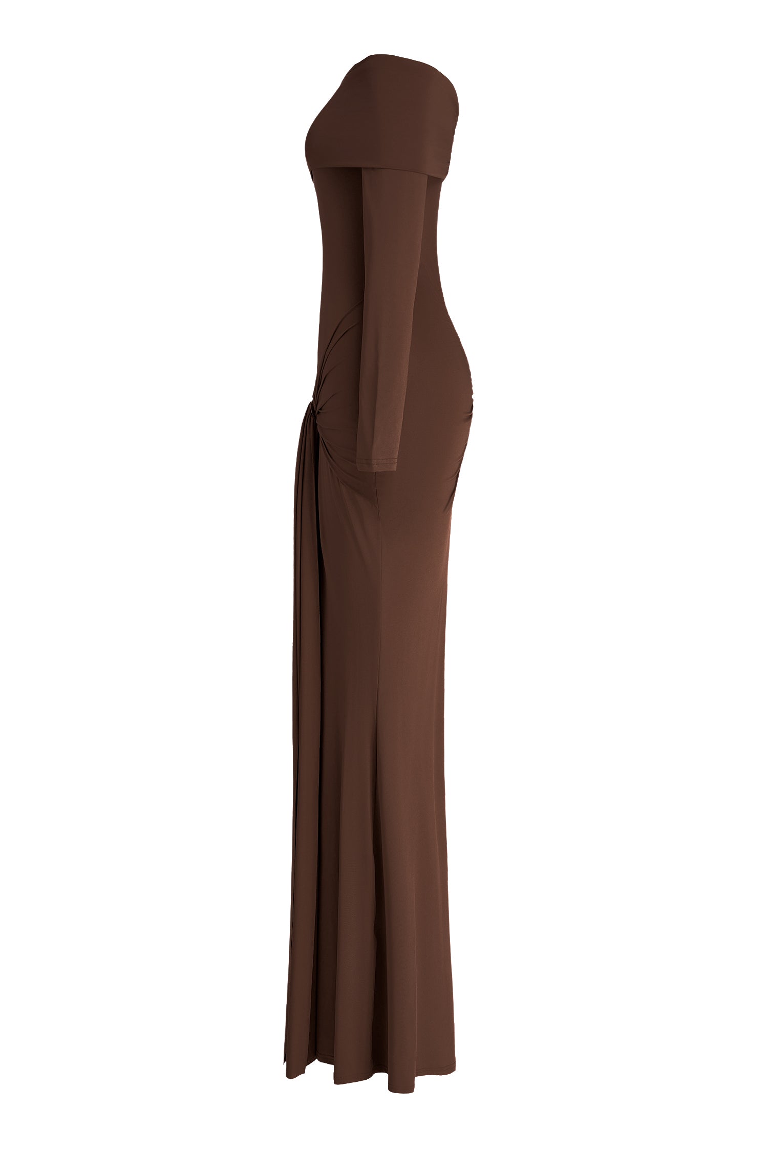 Jersey Off Shoulder Long Sleeve Ruched Maxi Dress
