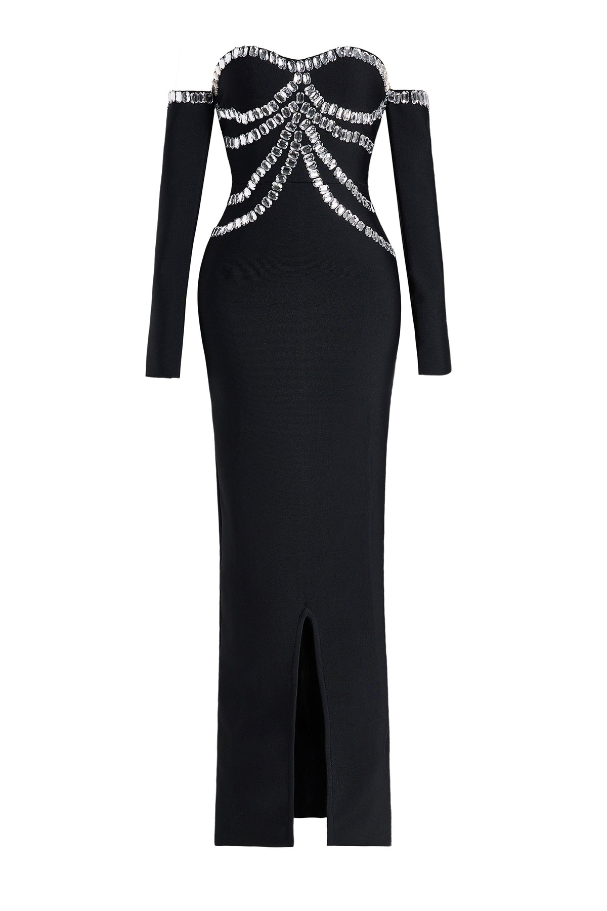 Bandage Rhinestone Off-Shouder Midi Dress