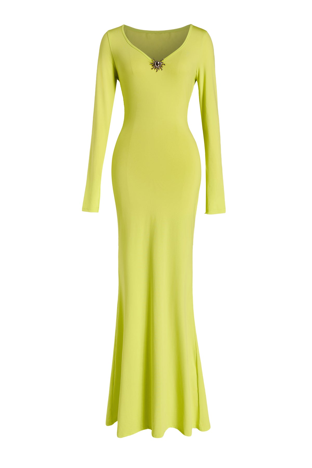 Solid Metal Decorations Long Sleeve Maxi Dress
