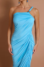 Gathering One Shoulder Slit Maxi Dress