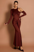 Solid Knotted Cut-Out Gathering Maxi Dress